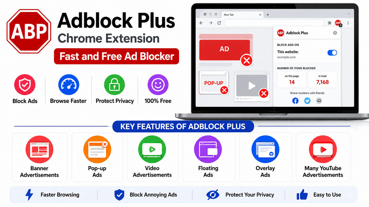 Adblock Plus Chrome Extension – Fast and Free Ad Blocker
